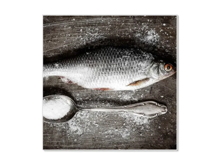 Banjado Magnettafel 50x50cm Magnetwand Weiß Aus Metall Magnetpinnwand Pinnwand Inkl. 4 Magnete Motiv Fisch Und Salz