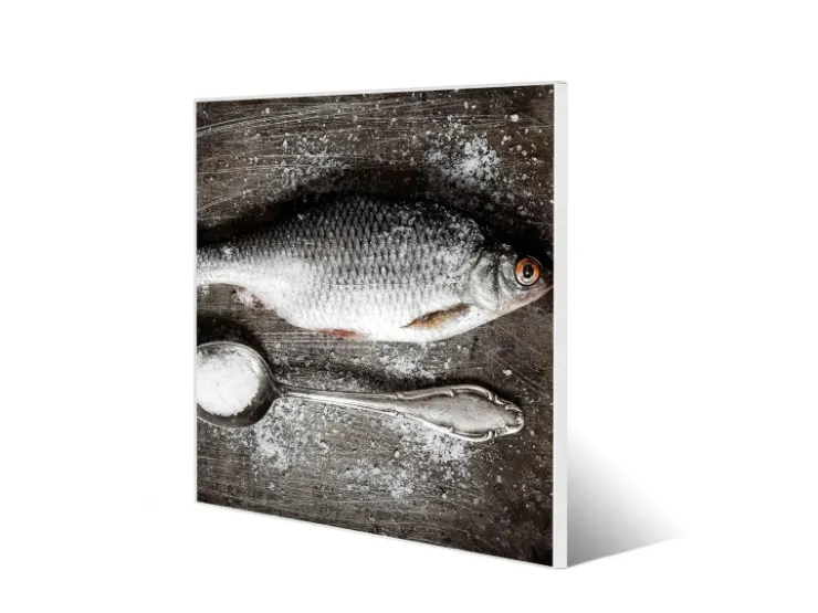 Banjado Magnettafel 50x50cm Magnetwand Weiß Aus Metall Magnetpinnwand Pinnwand Inkl. 4 Magnete Motiv Fisch Und Salz