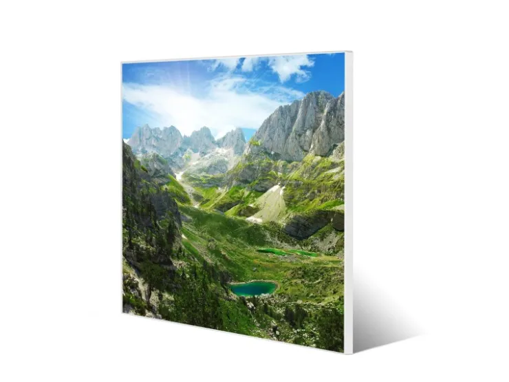 Banjado Magnettafel 50x50cm Magnetwand Weiß Aus Metall Magnetpinnwand Pinnwand Inkl. 4 Magnete Motiv Bergsee Alpen