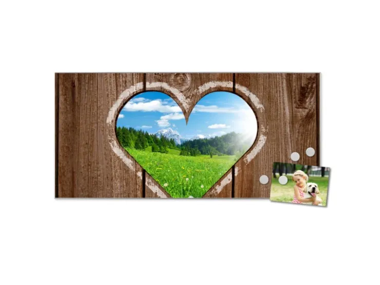 Banjado Magnettafel 78x37cm Magnetwand Silber Aus Metall Magnetpinnwand Pinnwand Inkl. 4 Magnete Motiv Ausblick Mit Herz* Pinnwände