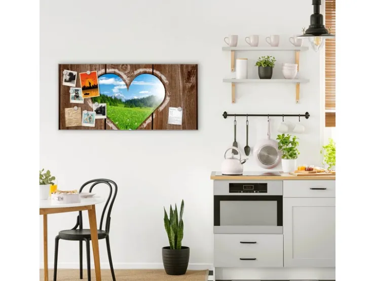 Banjado Magnettafel 78x37cm Magnetwand Silber Aus Metall Magnetpinnwand Pinnwand Inkl. 4 Magnete Motiv Ausblick Mit Herz* Pinnwände