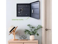 Banjado Schlüsselkasten Holz 30x30cm Schwarz Scharnier Rechts 50 Haken Design Schlüsselbox Motiv Entdecker-Laterne* Laternen