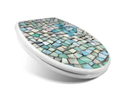 Banjado Toilettendeckel Mit Absenkautomatik WC-Sitz Soft Close Weiß Hygienischer Duroplast Leichte Montage Mit Motiv Mosaik Blau* Mosaik