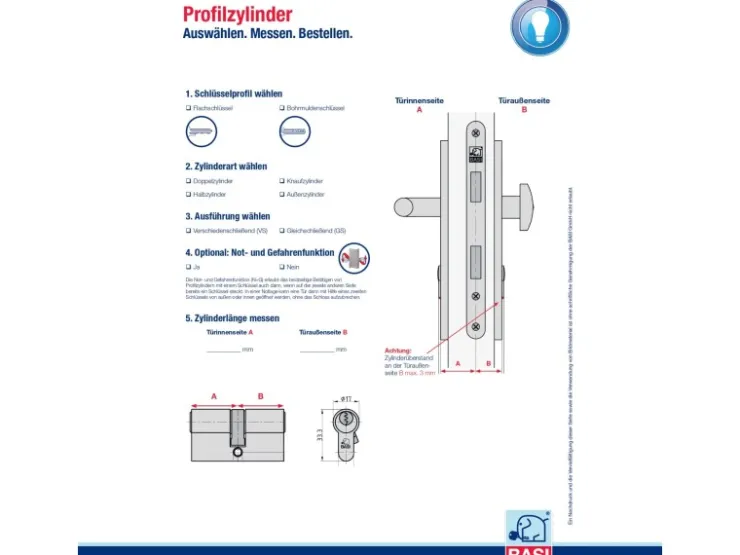 Basi - V55 - Profil-Halbzylinder - 10/35 mm - Gleichschließend* Stifte