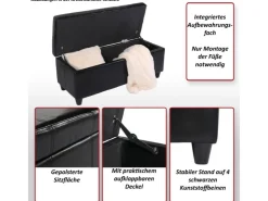 BERLINLODGE Aufbewahrungs-Truhe Sitzbank Lars 45x112x45cm Leder & Kunstleder* Aufbewahrung