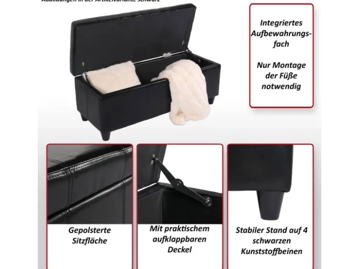 BERLINLODGE Aufbewahrungs-Truhe Sitzbank Lars 45x112x45cm Leder & Kunstleder* Aufbewahrung