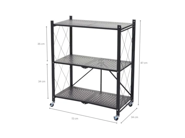 BERLINLODGE KLAP Klappbares Regal Auf Rollen HxBxT 87 x 72 x 34 cm 3 Ebenen Belastbarkeit 150kg Wohnregal* Regale Schwarz