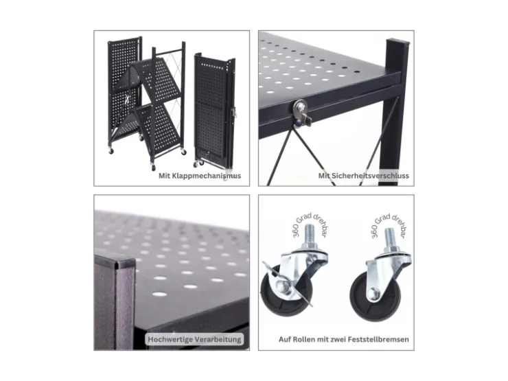 BERLINLODGE KLAP Klappbares Regal Auf Rollen HxBxT 87 x 72 x 34 cm 3 Ebenen Belastbarkeit 150kg Wohnregal* Regale Schwarz