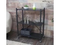 BERLINLODGE KLAP Klappbares Regal Auf Rollen HxBxT 87 x 72 x 34 cm 3 Ebenen Belastbarkeit 150kg Wohnregal* Regale Schwarz