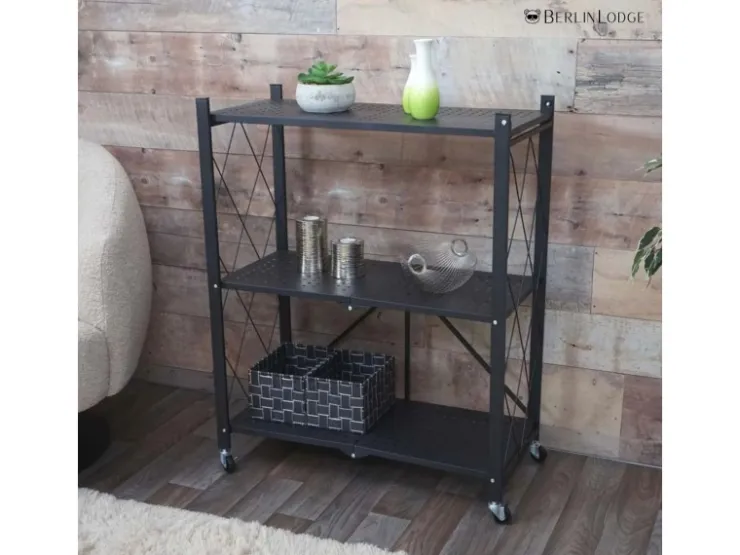 BERLINLODGE KLAP Klappbares Regal Auf Rollen HxBxT 87 x 72 x 34 cm 3 Ebenen Belastbarkeit 150kg Wohnregal* Regale Schwarz