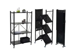 BERLINLODGE KLAP Klappbares Regal Auf Rollen HxBxT 127 x 72 x 34 cm 4 Ebenen Belastbarkeit 200kg Wohnregal* Regale Schwarz