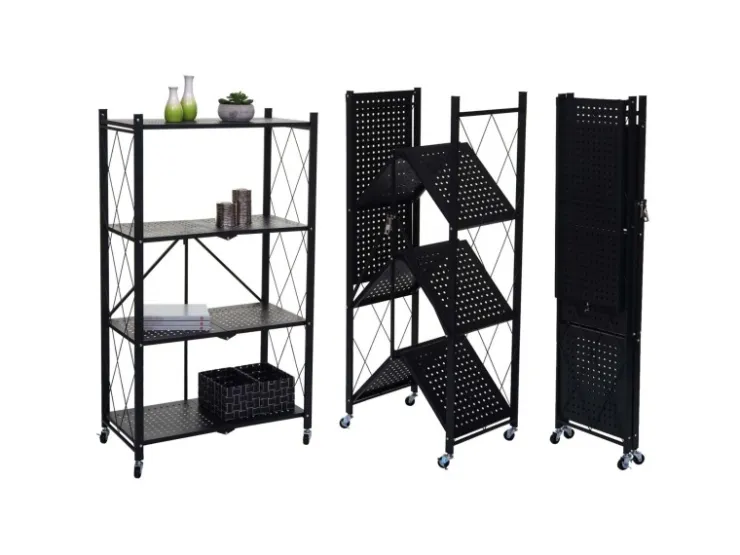 BERLINLODGE KLAP Klappbares Regal Auf Rollen HxBxT 127 x 72 x 34 cm 4 Ebenen Belastbarkeit 200kg Wohnregal* Regale Schwarz