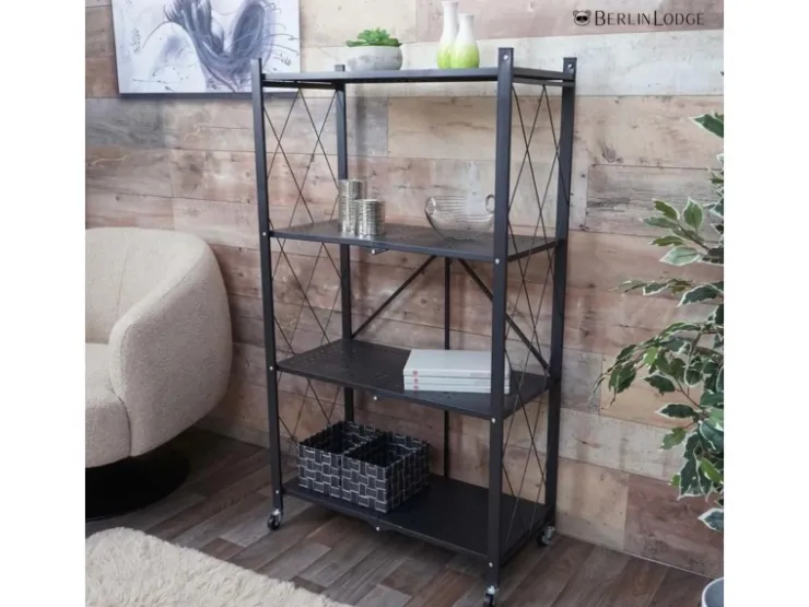 BERLINLODGE KLAP Klappbares Regal Auf Rollen HxBxT 127 x 72 x 34 cm 4 Ebenen Belastbarkeit 200kg Wohnregal* Regale Schwarz
