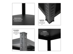 BERLINLODGE Mega Deal 5x Wohnregal Ragnar HxBxT 150x45x45cm Fachlast 100kg Matt Shwarz Bücherregal Standregal Büroregal für Wohnzimmer* Büroregale
