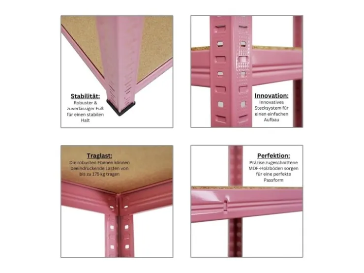 BERLINLODGE Mega Deal 5x Wohnregal PINK LADY HxBxT 180x90x40cm Fachlast 175kg 5 Ebenen Pink Bücherregal Standregal Büroregal* Büroregale