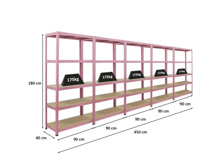 BERLINLODGE Mega Deal 5x Wohnregal PINK LADY HxBxT 180x90x40cm Fachlast 175kg 5 Ebenen Pink Bücherregal Standregal Büroregal* Büroregale