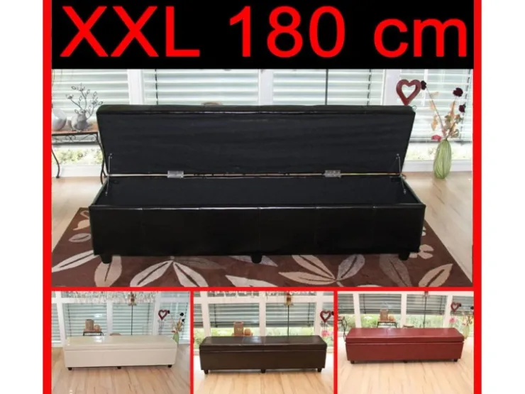 BERLINLODGE Sitzbank Mit Aufbewahrung Lars XXL 45x180x45cm Kunstleder* Aufbewahrung