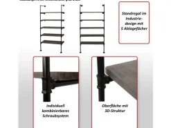 BERLINLODGE Standregal HxBxT 165x80x28cm Industriedesign Holz Metall Wohnregal Bücherregal Ablageregal* Holzregale