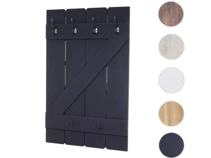 BERLINLODGE Wandgarderobe 91x60x10cm 6 Haken Shabby