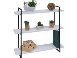 BERLINLODGE Wandregal HxBxT 60x60x18cm 3 Regalböden Massiv-Holz Industrial Weiß Hängeregal Schweberegal* Schweberegale