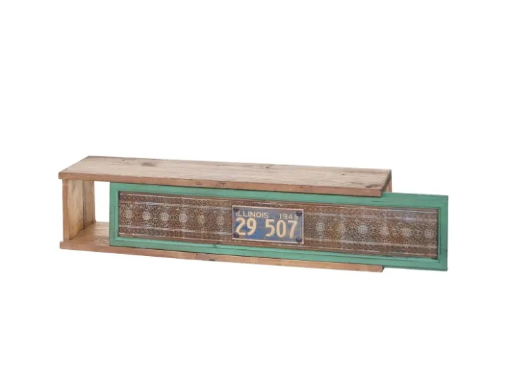BERLINLODGE Wandregal HxBxT 65x16x13cm Tanne Holz Massiv Vintage Patchwork Hängeregal Regal