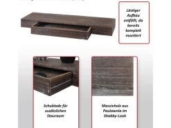 BERLINLODGE Wandregal HxBxT 8x80x25cm Schublade Massiv-Holz Schweberegal Wandboard Hängeregal Regal* Wandregale|Regale Massivholz
