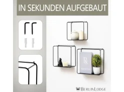 BERLINLODGE Wandregal Metall 3er Set Schwarz Schweberegal 3-Teiliges Hängeregal Würfelregal Schrankregal Wanddeko Und Ablage Schwarz