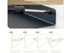 BERLINLODGE Wandregal Metall 3er Set Matte Schwarz Schweberegal Wandboards Bücherregal 3-Teiliges Hängeregal Wanddeko* Wandregale|Bücherregale