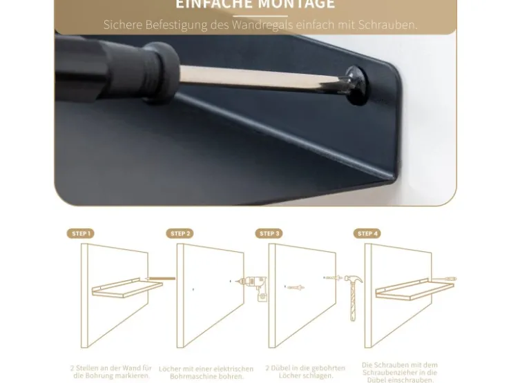 BERLINLODGE Wandregal Metall 3er Set Matte Schwarz Schweberegal Wandboards Bücherregal 3-Teiliges Hängeregal Wanddeko* Wandregale|Bücherregale