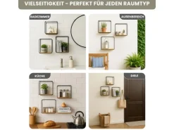 BERLINLODGE Wandregal Metall/Bambus 3er Set Schweberegal 3-Teiliges Hängeregal Würfelregal Schrankregal Wanddeko Und Ablage Schwarz/Holz* Schweberegale