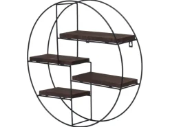 BERLINLODGE Wandregal Rund HxBxT 45x45x11cm 4 Regalböden Metall Massiv-Holz Industrial Dunkel Hängeregal Schweberegal Regal* Schweberegale