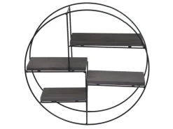 BERLINLODGE Wandregal Rund HxBxT 45x45x11cm 4 Regalböden Metall Massiv-Holz Industrial Dunkel Hängeregal Schweberegal Regal* Schweberegale