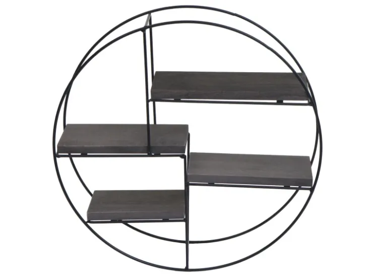 BERLINLODGE Wandregal Rund HxBxT 45x45x11cm 4 Regalböden Metall Massiv-Holz Industrial Dunkel Hängeregal Schweberegal Regal* Schweberegale