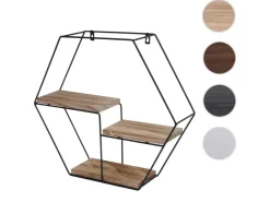 BERLINLODGE Wandregal Sechseckig HxBxT 43x49x11cm 3 Regalböden Metall Massiv-Holz Industrial Dunkel Hängeregal Schweberegal Regal* Holzregale