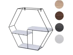 BERLINLODGE Wandregal Sechseckig HxBxT 43x49x11cm 3 Regalböden Metall Massiv-Holz Industrial Hängeregal Schweberegal Regal* Schweberegale