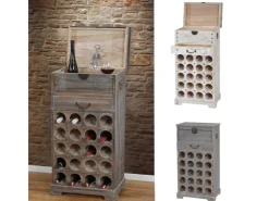 BERLINLODGE Weinregal Mit Schublade Und Truhe Flaschenregal Für 20 Flaschen HxBxT 94x48x31cm Shabby-Look Vintage
