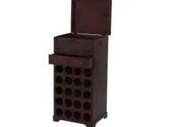 BERLINLODGE Weinregal Mit Schublade Und Truhe Flaschenregal Für 20 Flaschen HxBxT 94x46x38cm Kolonialstil Rot/Braun* Flaschenregale