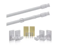 Bestlivings Cafehausstangen Weiß 125 bis 225 cm & Klemmträger* Seilspanngarnituren|Rollos