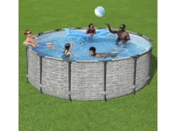 Bestway Stahlrahmen-Pool Set Steel Pro Max Frame Ø 427 x 122 cm Rund Grau* Leitern