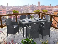 BICA Lido Wetterfestes Balkonset 7-tlg. mit 6 Sessel inkl. Sitzkissen und Tisch Houston Graphit* Sessel|Kissen