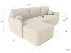 Björn&Schiller Ecksofa mit Schlaffunktion und Bettkasten 212x92x142 cm Waschbarer Bezug