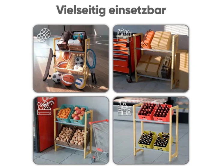 Björn&Schiller Getränkekistenregal für 4 Kisten – Regal aus Bambus und Metall mit Antirutschfüßen* Metallregale