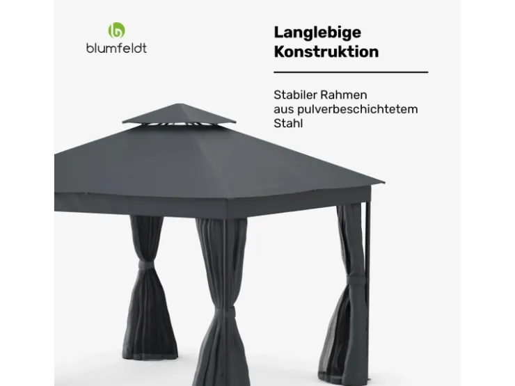 Blumfeldt Mondo Dual 3x3 m Pavillon mit Doppeldach und Moskitonetzen