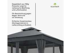 Blumfeldt Mondo Dual 3x3 m Pavillon mit Doppeldach und Moskitonetzen