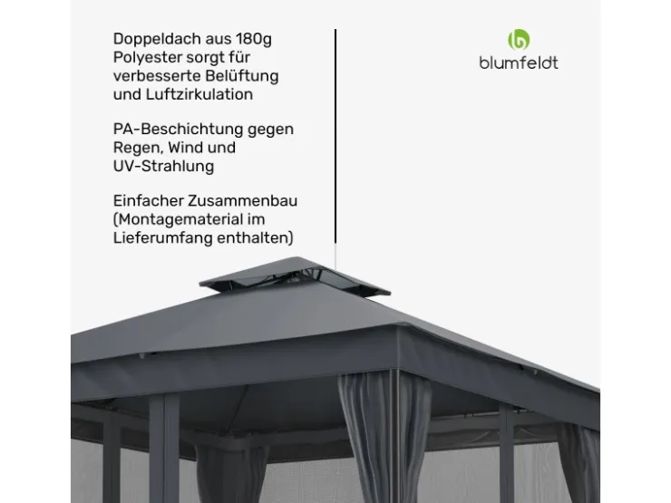 Blumfeldt Mondo Dual 3x3 m Pavillon mit Doppeldach und Moskitonetzen