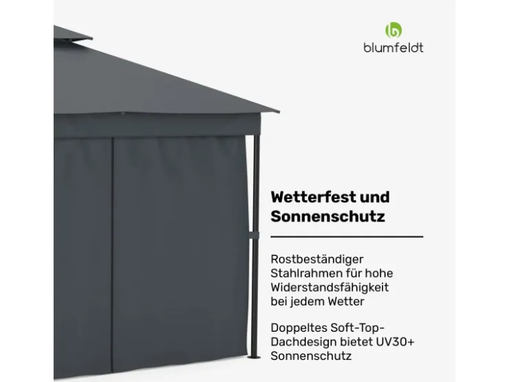 Blumfeldt Mondo Dual 3x3 m Pavillon mit Doppeldach und Moskitonetzen