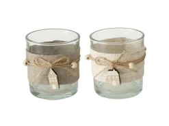 Boltze Home Windlicht Nordy 2-fach Sortiert Ø 7 cm x 8 cm Transparent-Braun* Windlichter