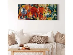 Bricoflor Abstraktes Bild Auf Leinwand Buntes Kunst Bild Im Ölgemälde Stil Ideal Für Wohnzimmer Und Büro Kubistisches Leinwandbild Im Querformat* Wanddekoration