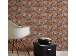 Bricoflor Affen Tapete Orange Grau Tropische Vliestapete mit Affe und Palmen in Dschungel Vlies Affentapete in Terracotta für Schlaf und Wohnzimmer* Dekorative Tapeten