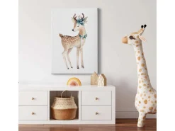 Bricoflor Aquarell Bild Mit Reh Und Blumen Niedliches Bild Auf Leinwand Für Kinderzimmer Wandbild Mit Rehkitz Motiv Für Babyzimmer* Wanddekoration
